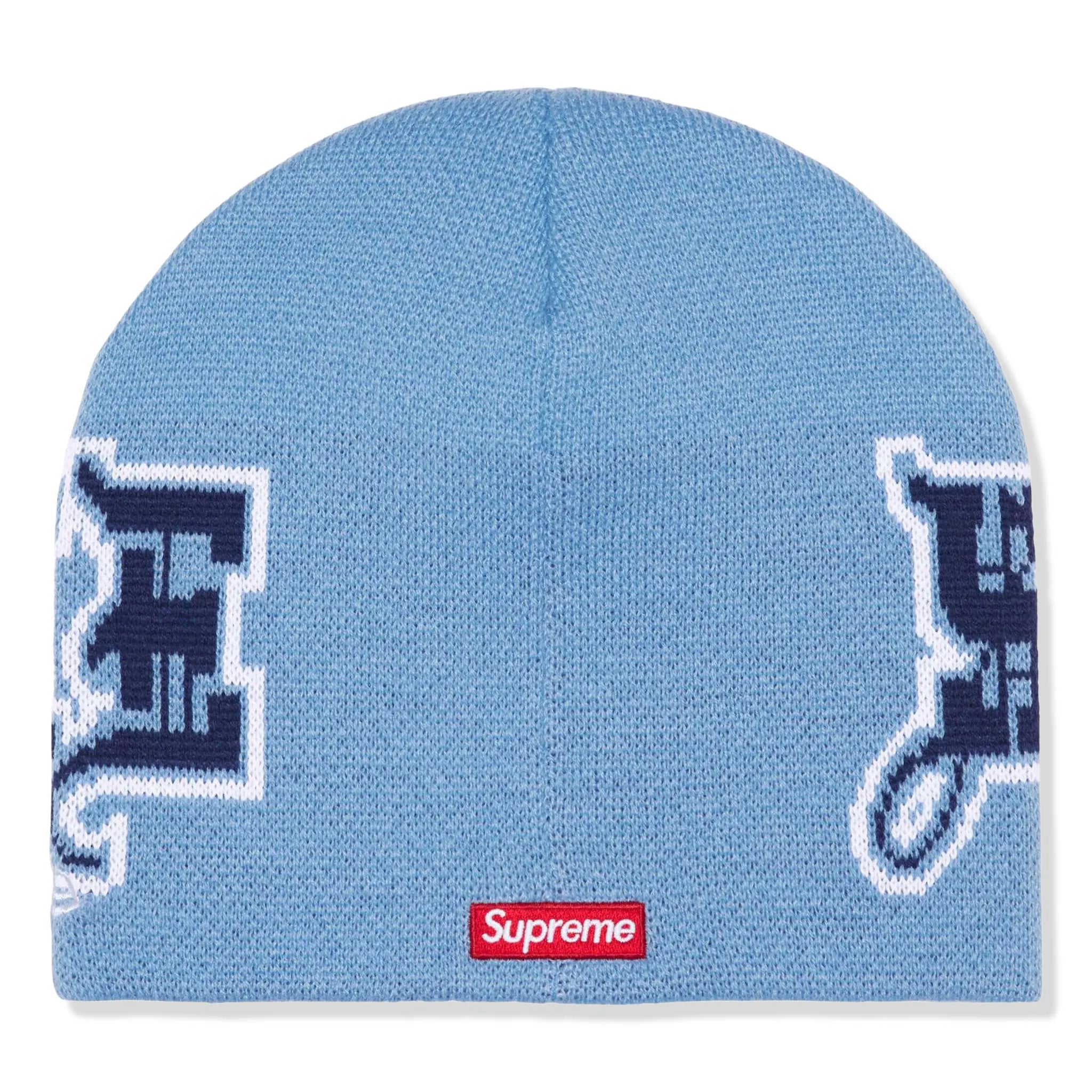 Back View of Supreme New Era Outline Light Blue Beanie (FW25) FW25BN51 _LIGHT_BLUE
